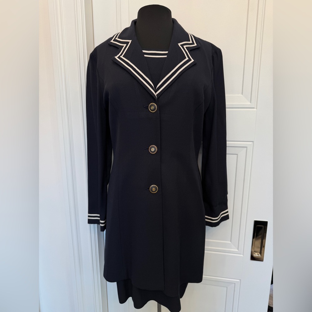 VINTAGE 80s JESSICA HOWARD SAILOR NAUTICAL DRESS SET NAVY  BLAZER 12 FRAN FINE
